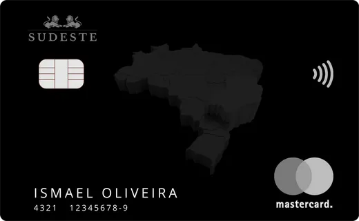 Cartão Sudeste Mastercard, cartão empresarial preto com o mapa do Brasil em relevo