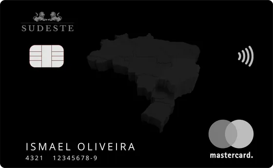 Cartão Sudeste Mastercard, cartão empresarial preto com o mapa do Brasil